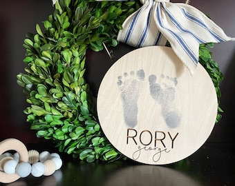 Footprint Birth Announcement Sign | Wooden Baby Announcement Sign for Hospital