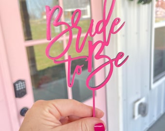 Calligraphy Bride to Be Cake Topper: Birch Wood Bridal Shower Decor