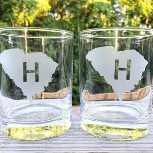 Custom Engraved Bourbon Glass Set: Monogram State Etched Rocks Glass