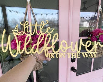 A Little Wildflower is on the Way Sign: Floral Baby Shower Backdrop