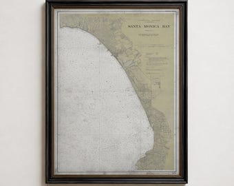 Santa Monica Nautical Map Print, Vintage Santa Monica Bay Chart, California Coast Wall Art