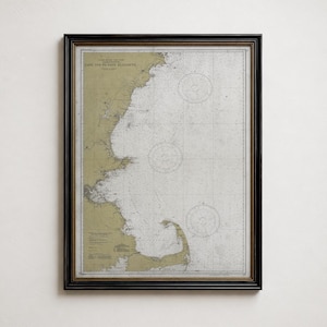 Cape Elizabeth to Cape Cod Nautical Chart Print, Vintage New England Coast Map Wall Art