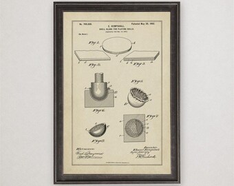 Eleazer Kempshall Golf Ball Patent Print, 1902, Vintage Invention Drawing, Industrial Wall Art Gift