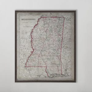Mississippi Railroad Map Print, Vintage State Map, Mississippi Delta Southern Wall Art