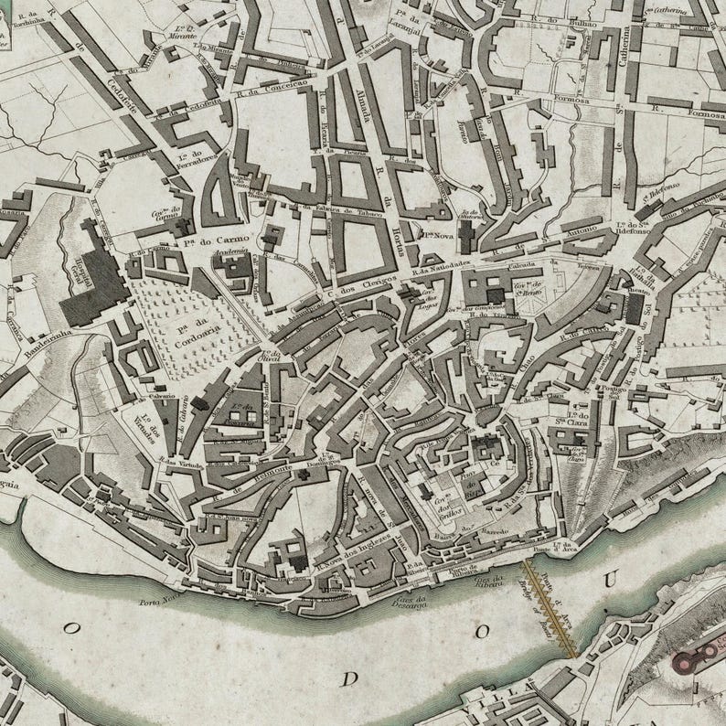 Stampa della mappa di Porto, Portogallo, arte murale vintage della città sul fiume Douro, idea regalo immagine 6