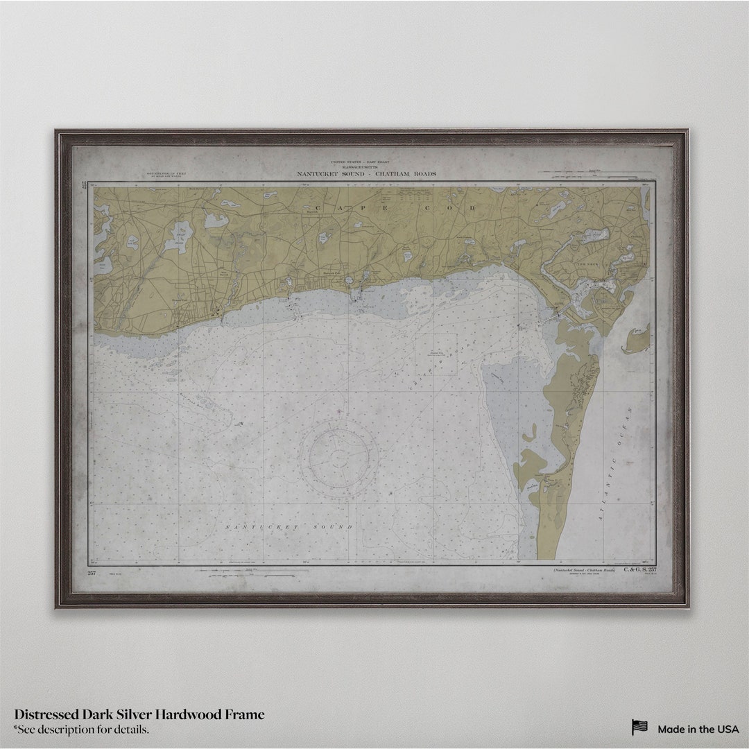 Chatham Cape Cod Nautical Map, Nantucket Sound Coastal Art, Cape Cod