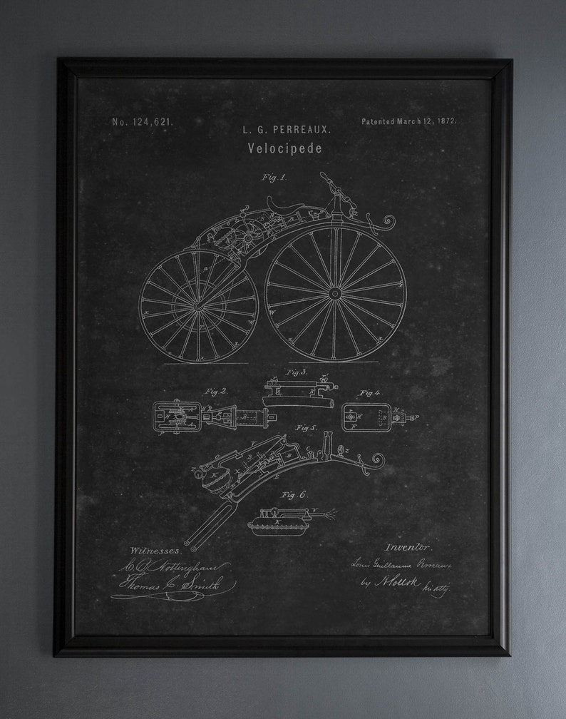 Velociped Patent: Unframed Vintage Bicycle Patent Circa 1872 Vintage poster wall art, Vintage Wall Decor Vintage Wall Decor image 1