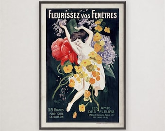 Vintage French Floral Poster, Art Nouveau Botanical Garden Flower Market Wall Decor