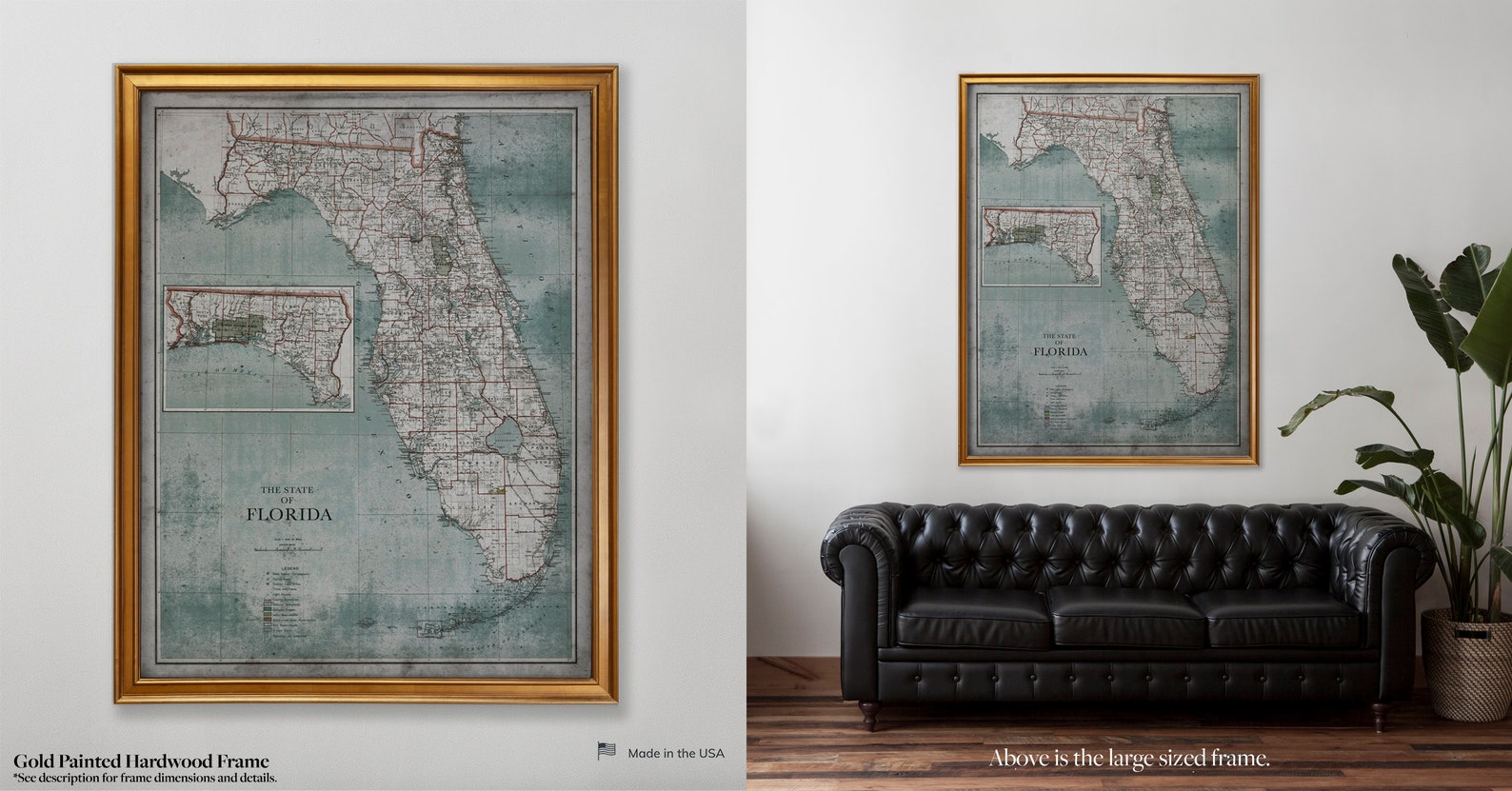 Florida Map Vintage Map of Florida State Vintage Wall Art | Etsy