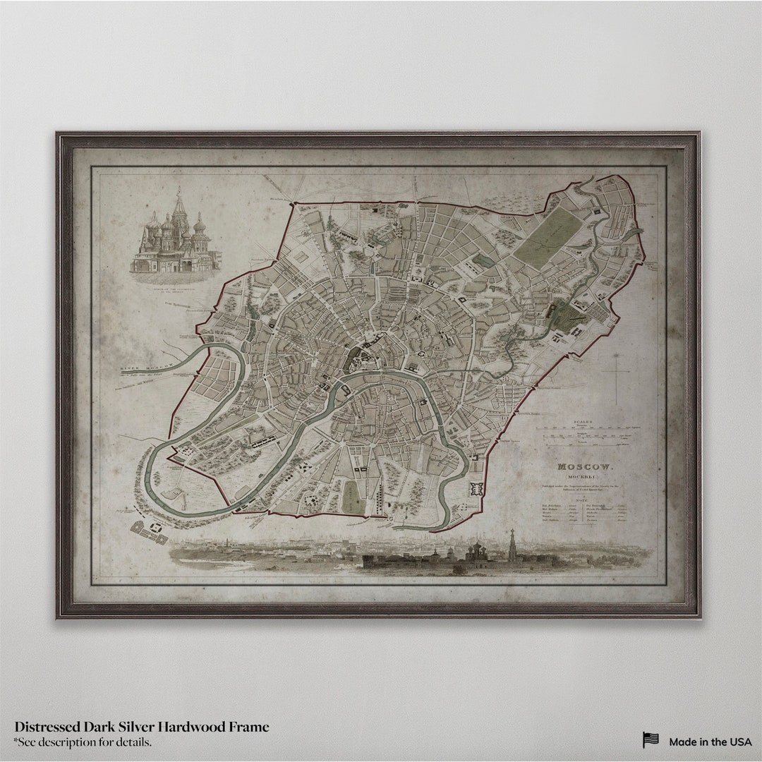 Vintage Moscow Map Print C.1850s, Antique Moscow City Plan Map, Russian ...