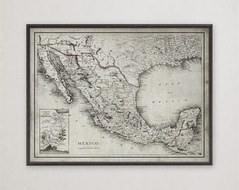 Mexican Republic Map Print, Vintage Mexico Wall Art, Country Map, Heritage Decor Gift