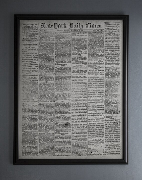 New York Times Newspaper First Issue Reproduction Unframed Etsy