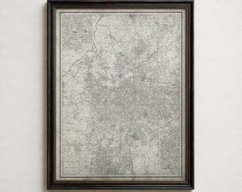 Vintage Atlanta Georgia Map Print 1900s, Atlanta City Map, Southern Wall Art Loft and Office Decor