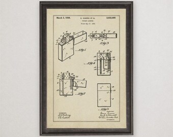 George Gimera Pocket Lighter Patent Print, 1936, Vintage Invention Drawing, Industrial Wall Art Gift