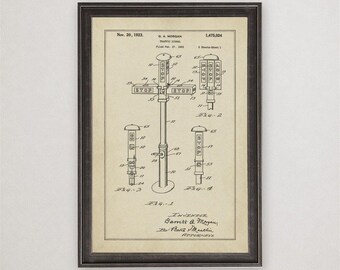 Garrett Morgan Traffic Signal Patent Print, 1923, Vintage Invention Drawing, Industrial Wall Art Gift