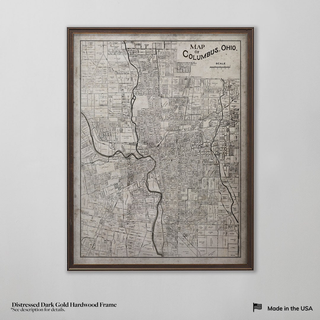 Columbus, Ohio Map, Vintage Map of Columbus, Ohio, Framed Map Options