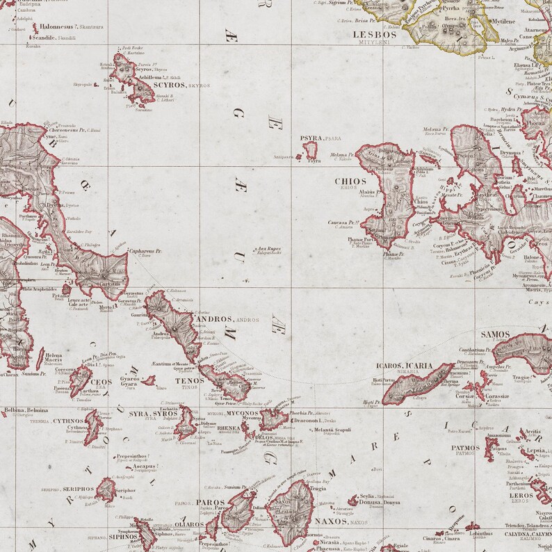 Aegean Sea Nautical Chart, Greek Islands Map, Vintage Mediterranean Wall Art image 6