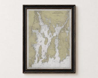 Print nautische kaart Newport Rhode Island, vintage kaart Newport Harbor, muurkunst Narragansett Bay