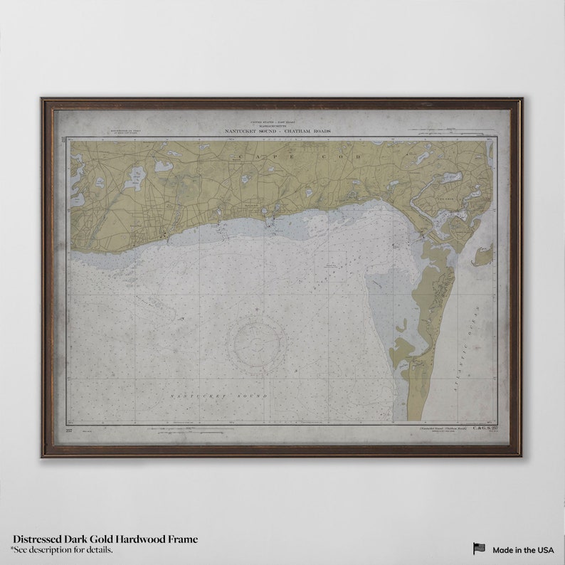 Chatham Cape Cod Nautical Map, Nantucket Sound Coastal Art, Cape Cod