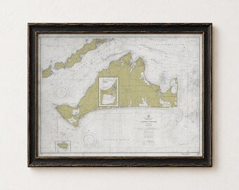 Marthas Vineyard Nautical Chart Print, Vintage Massachusetts Coastal Map, Island Wall Art Gift