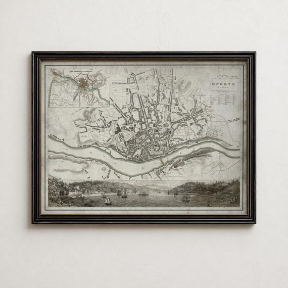 Porto Portugal Map Print, Vintage Douro River City Wall Art Gift