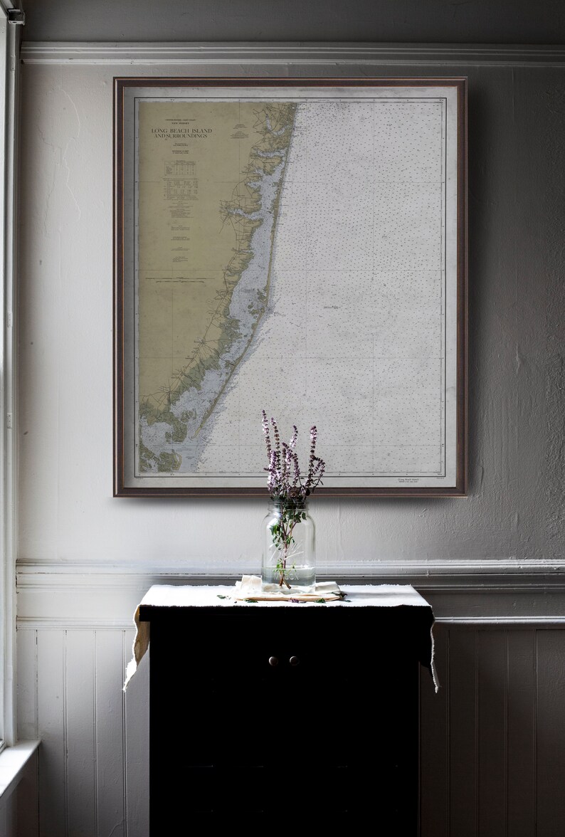 Long Beach Island Nautical Map, Vintage New Jersey Chart, Antique Long