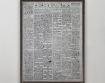 Impresión vintage del periódico New York Times, decoración de pared con periódico antiguo, arte periodístico histórico, decoración vintage estadounidense icónica