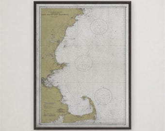 Lámina de carta náutica de Cape Elizabeth a Cape Cod, mapa vintage de la costa de Nueva Inglaterra para pared.