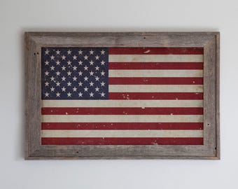 Weathered American Flag Print, Vintage Americana Wall Art, Rustic Patriotic Home Decor Gift