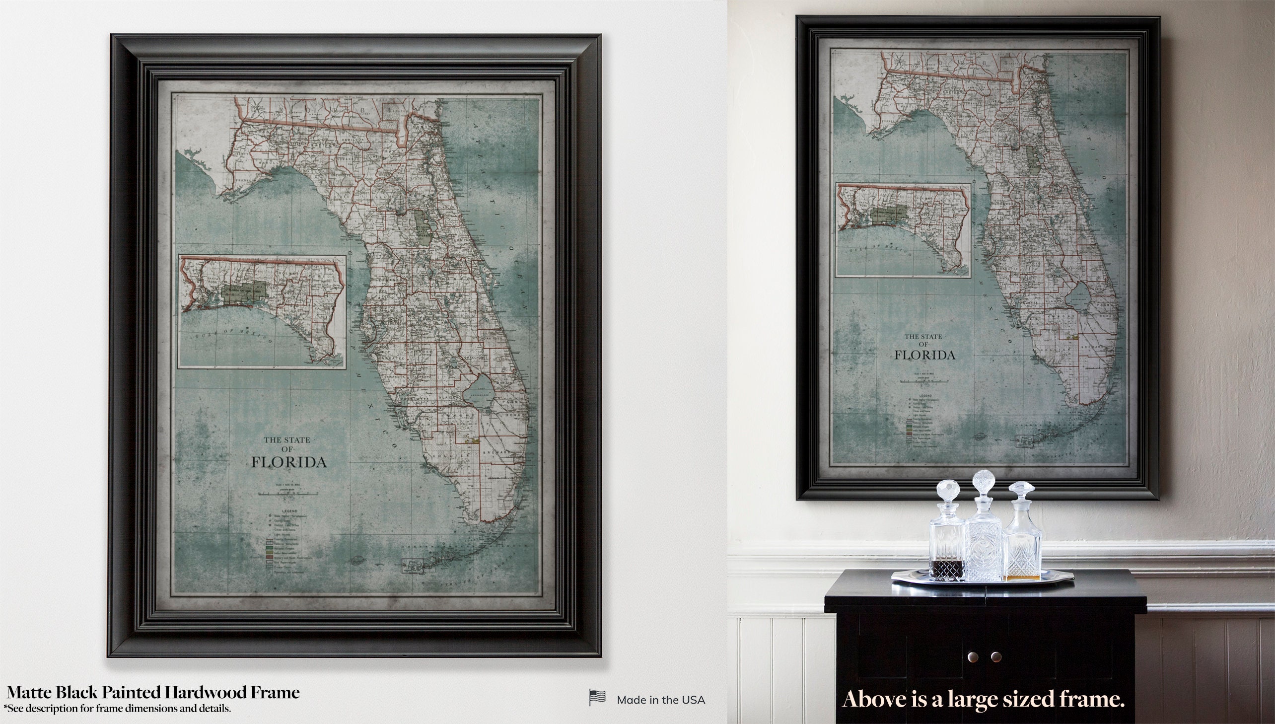 Florida Map Vintage Map of Florida State Vintage Wall Art | Etsy