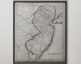 Antique New Jersey Map Print, Vintage State Wall Art, NJ Home Decor Gift