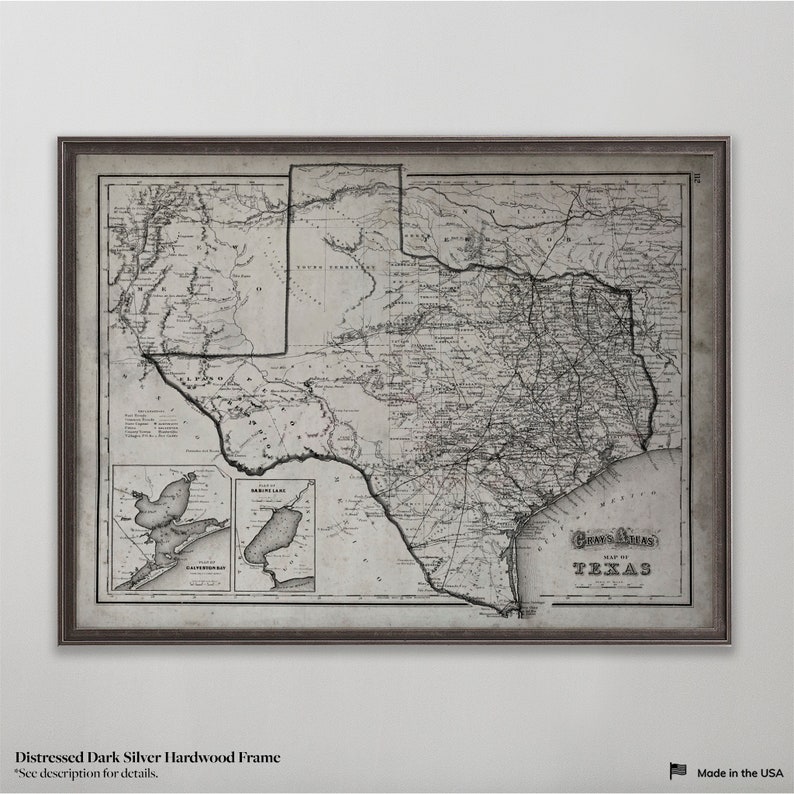 Texas Map, Vintage Map of Texas, Framed Map Options, Texas State Map