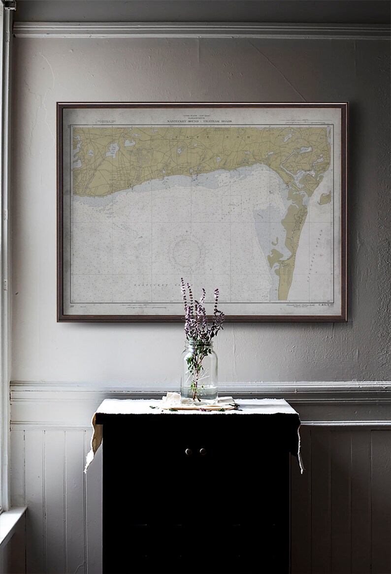 Chatham Cape Cod Nautical Map, Nantucket Sound Coastal Art, Cape Cod