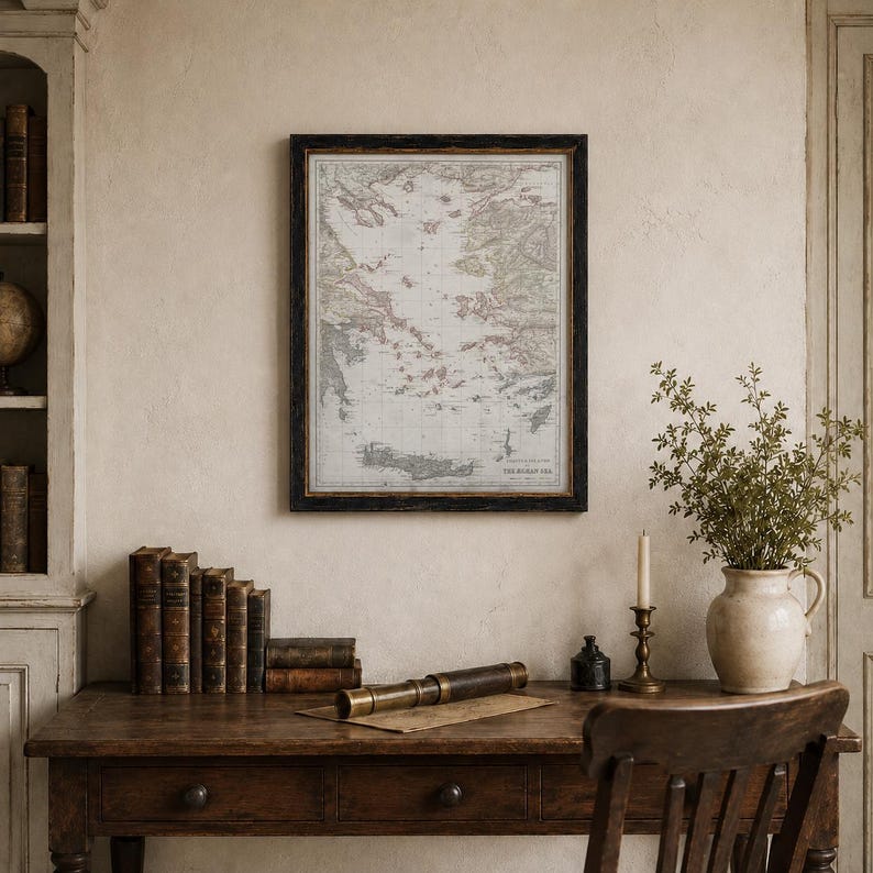Aegean Sea Nautical Chart, Greek Islands Map, Vintage Mediterranean Wall Art image 4