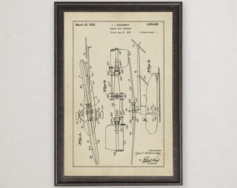Igor Sikorsky Helicopter Patent Print, 1935, Vintage Invention Drawing, Industrial Wall Art Gift
