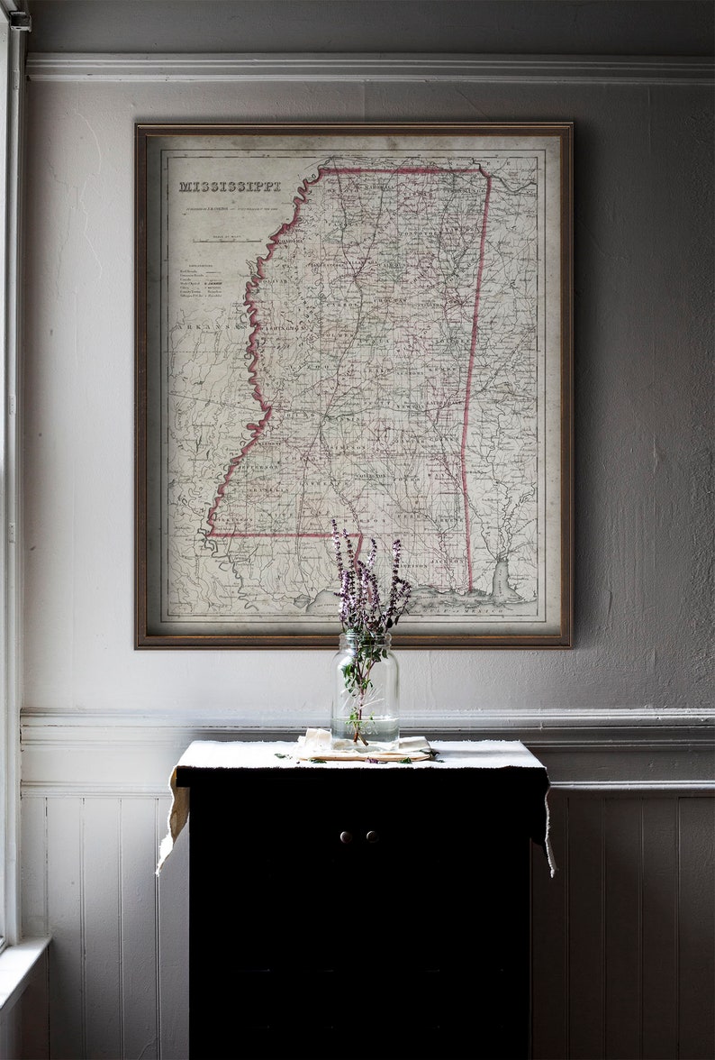 Mississippi State Map, Vintage Map of Mississippi, Antique Mississippi
