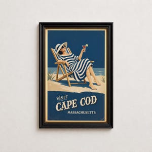 Vintage Cape Cod Travel Poster, Massachusetts Beach Vacation Wall Art