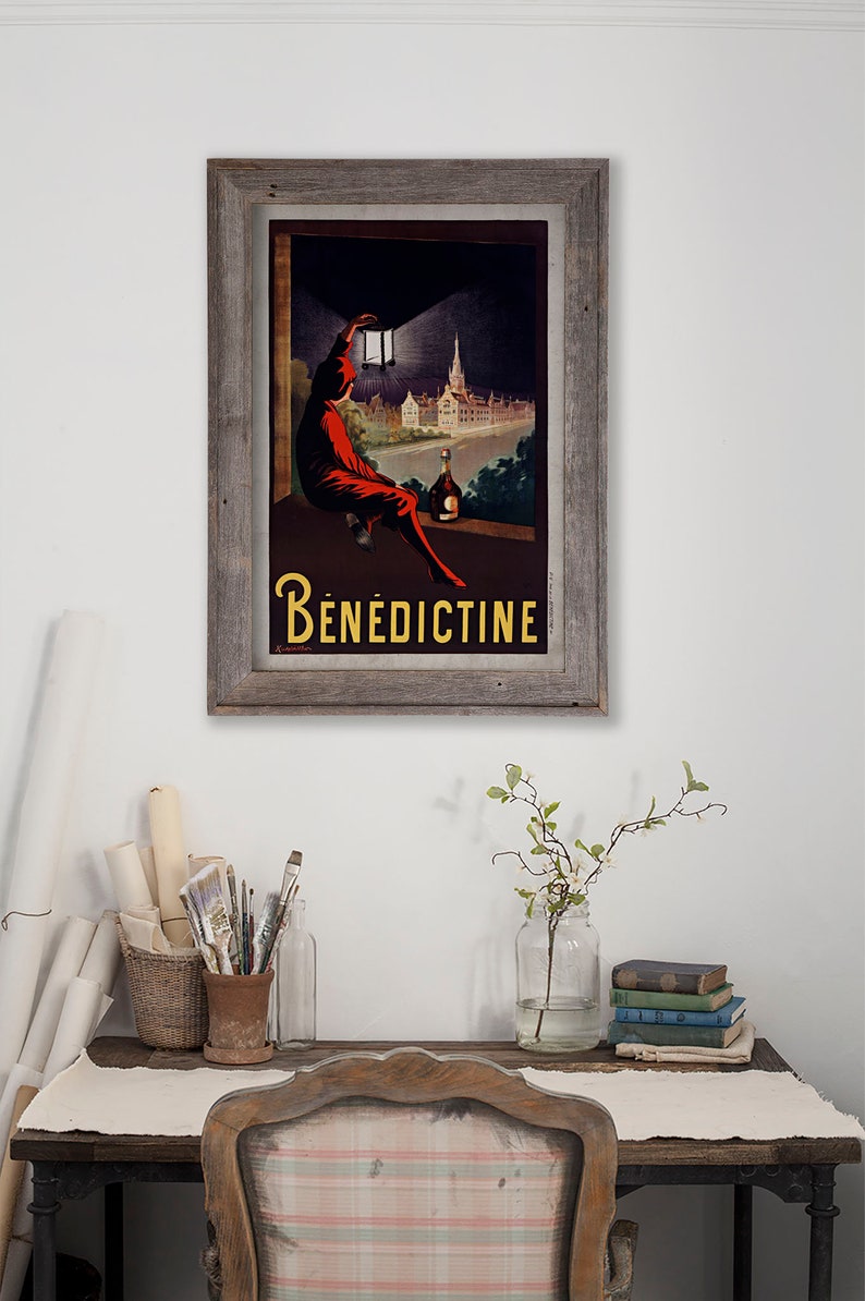 French Vintage Bénédictine Liqueur Poster, Classic Bar Wall Art