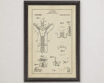 Gideon Sundback Zipper Patent Print, 1917, Vintage Invention Drawing, Industrial Wall Art Gift