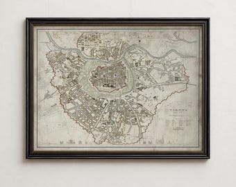 Vienna Austria Map Print, Vintage Viennese City Street Plan, Antique European Wall Art Gift