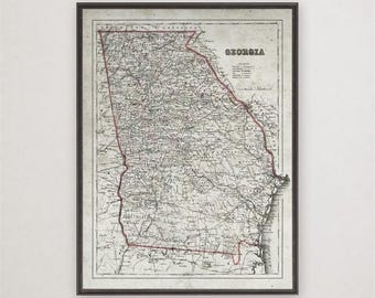 Georgia State Map Print, Vintage Southern Wall Art, Atlanta Savannah Decor
