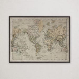 18th Century World Map Print, Vintage Double Hemisphere Map, World Wall Art, Library Office Decor