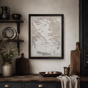 Aegean Sea Nautical Chart, Greek Islands Map, Vintage Mediterranean Wall Art image 2
