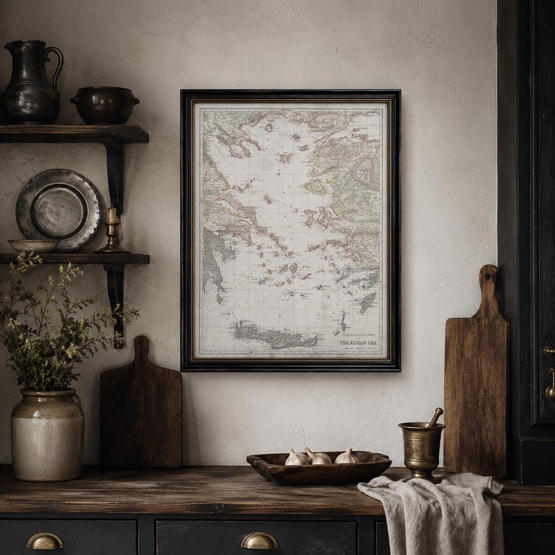 Aegean Sea Nautical Chart, Greek Islands Map, Vintage Mediterranean Wall Art image 2