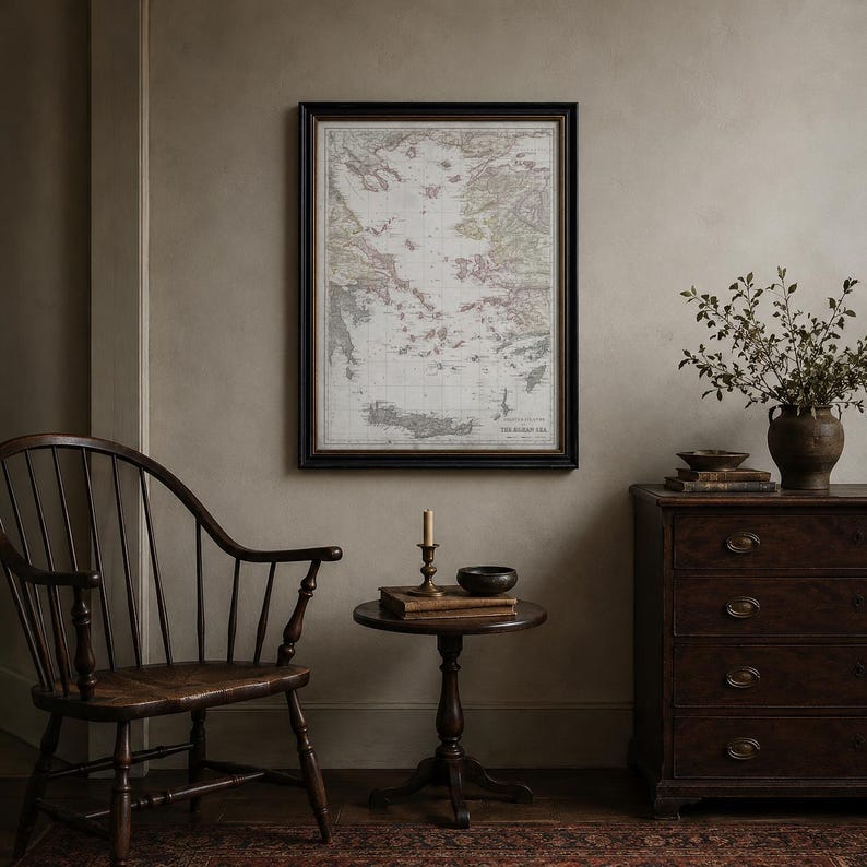 Aegean Sea Nautical Chart, Greek Islands Map, Vintage Mediterranean Wall Art image 3