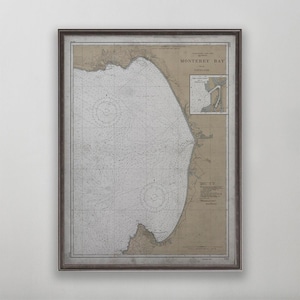 Vintage Monterey Bay Nautical Chart Print, California Coast Map Wall Art