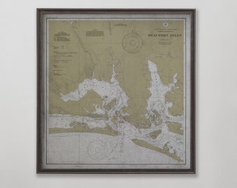 Beaufort Inlet Map Print, North Carolina Nautical Chart, Home Decor Wall Art, Anniversary Gift, Wedding Gift Ideas, Framed Wall Art