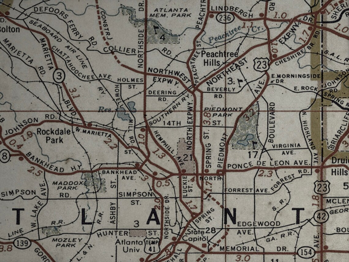 Atlanta Map Vintage Map of Atlanta Georgia Vintage Wall | Etsy