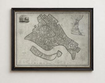 Vintage Venice Map Print, Antique Venice Italy Canal Map, Italian City Wall Art Gift