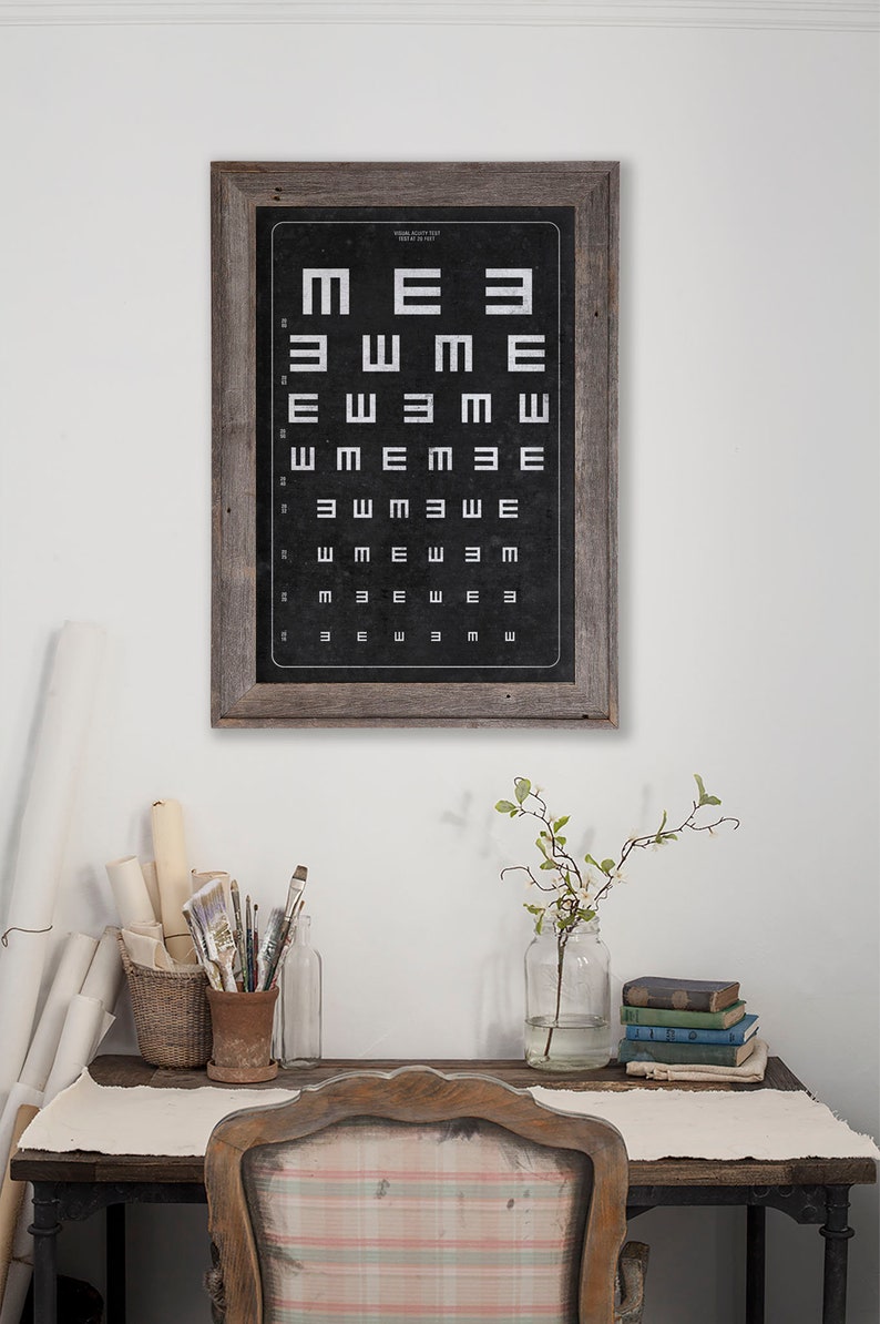 Vintage Tumbling E Vision Chart Print, Classic Eye Chart Wall Decor